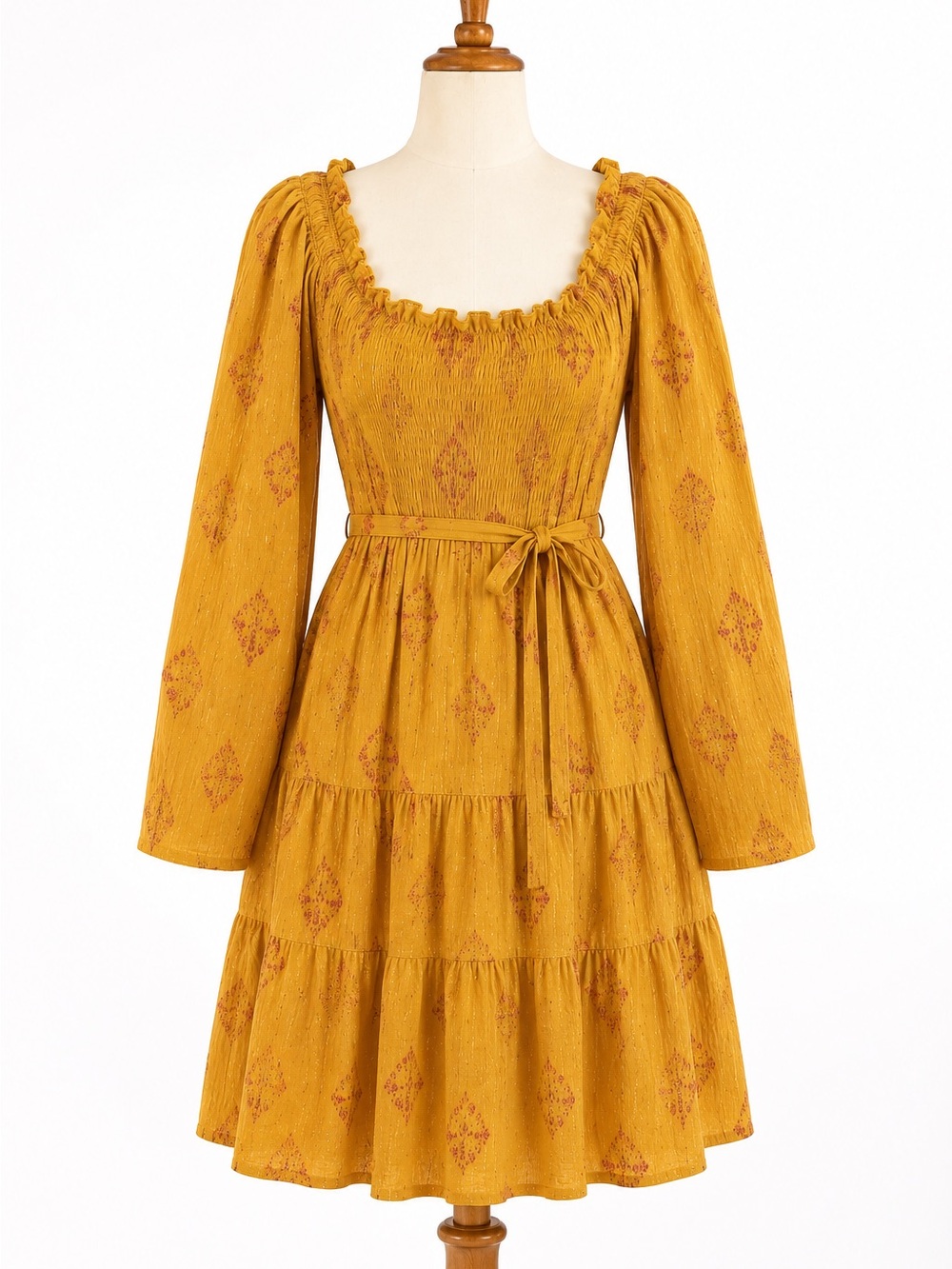 A love A Smocked Golden Long-Sleeve Dress